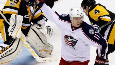 Matt Calvert of the Columbus Blue Jackets will go before an NHL safety hearing for a cross-check he performed against Pittsburgh's Tom Kuhnhackl in the dying seconds of Columbus' 4-1 loss in Game 2 on Friday. Calvert-Matt-14052017