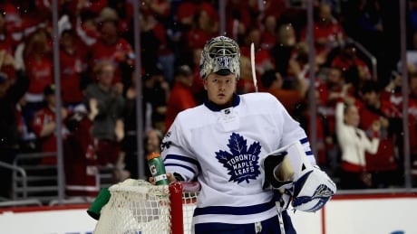 Toronto Maple Leafs goalie Frederik Andersen, seen during Game 2 on Saturday night, has been a key factor in the team's success this season. andersen-frederik-041517-620