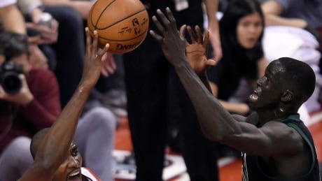 Milwaukee Bucks' rookie Thon Maker, right, helped set the tone for the second half of Game 1, when his team outscored the Toronto Raptors 51-32 to pull away . Thon Maker