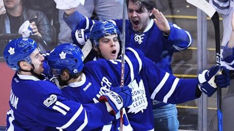 Toronto rookies Auston Matthews, right, Zach Hyman, centre and William Nylander were devastating in the Leafs' 4-3 overtime win Monday night in Game 3 against Washington. Leafs-Rookie-Line