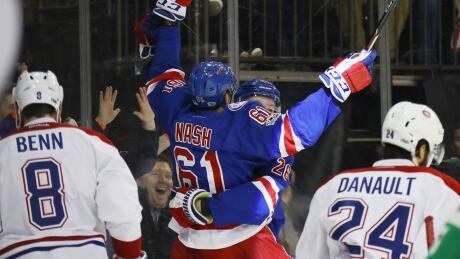 The Rangers' Rick Nash celebrates his second-period goal against the Montreal Canadiens during Game 4 Tuesday in New York City. 95382867