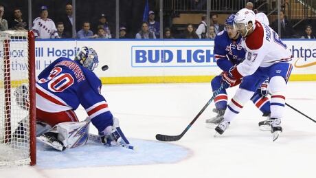 New York Rangers' Henrik Lundqvist makes a save on Max Pacioretty in Game 3. Montreal's captain and regular-season scoring leader has yet to score in the post-season. pacioretty
