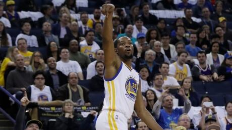 Golden State's Kevin Durant, pictured during the regular season, will miss Game 2 against Portland. Durant Warriors Basketball