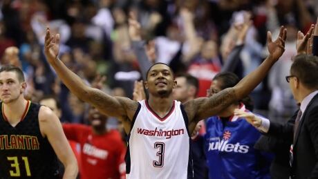 Washington's Bradley Beal acknowledges the crowd during the Wizards' 109-101 win over Atlanta Wednesday. 95396995