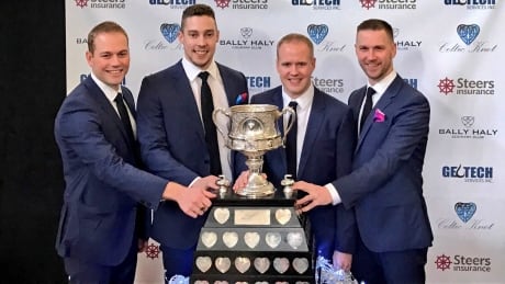 From left to right: Geoff Walker. Brett Gallant. Mark Nichols. Brad Gushue finished off an historical season after winning the Brier and world championship in 2017. team-gushue