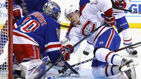 The Canadiens and Rangers don't seem bothered by a crease full of players in their first-round NHL playoff series. "Both teams are walking the line," New York defenceman Brendan Smith says. "There are a lot of guys who kind of waver, myself included." gallagher-brendan-170418-1180