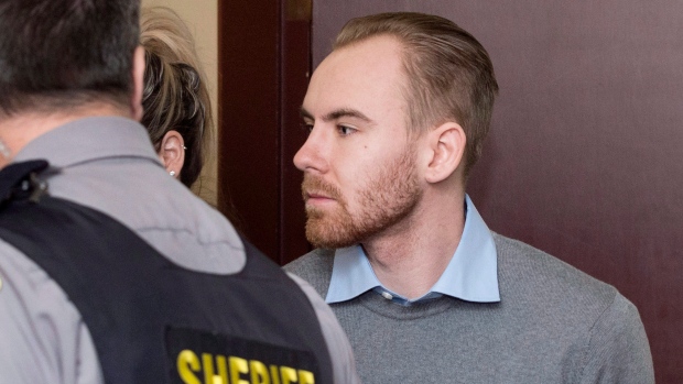 N.S. court denies William Sandeson funding for his murder appeal; William Sandeson is escorted into his preliminary hearing at provincial court in Halifax on Thursday, February 11, 2016\. Sandeson is charged with first-degree murder in the death of Taylor Samson, a fellow Dalhousie University student\.