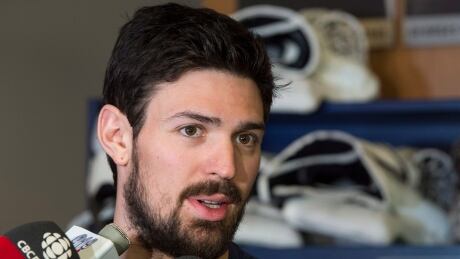 Montreal Canadiens goaltender Carey Price responds to questions from reporters on Monday. Price said he hopes to sign a new contract and stay with the Canadiens. Carey-Price