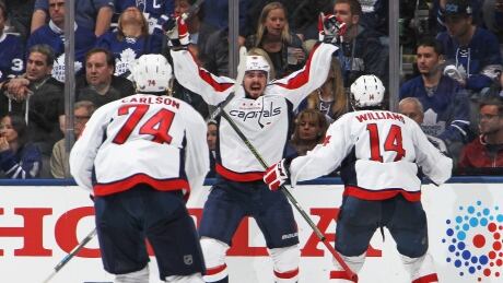 Washington's Marcus Johansson (90) celebrates his overtime-winning goal in Game 6 against the Maple Leafs on Sunday. With five of their playoff games going into OT, the Capitals have played more hockey than any other remaining team. 95470282