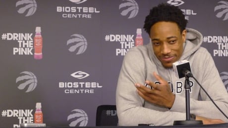 Toronto Raptors DeMar DeRozan speaks to reporters at the team's practice facility in on Tuesday ahead of Game 6 in the team's playoff series against the Milwaukee Bucks. raptors-bucks