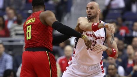 Atlanta's Dwight Howard and Washington's Marcin Gortat battle during the Wizards' Game 5 win on Wednesday, taking a 3-2 lead in the best-of-seven series. 95513067