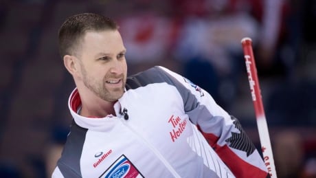 Canada's Brad Gushue, shown at the world curling championship in April, remains the lone unbeaten skip at the Champions Cup after defeating Scotland's Tom Brewster 8-1 on Friday. Gushue-Brad-05042017
