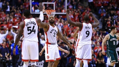 Toronto Raptors' P.J. Tucker #2 and Serge Ibaka #9 were added at February's trade deadline. raptors-cavs