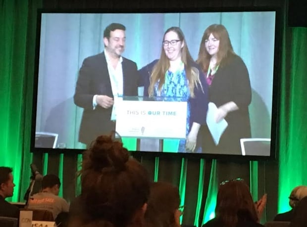 Christina Gray (centre) with Gil McGowan and Siobhan Vipond
