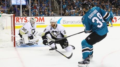 Pittsburgh Penguins defenceman Ian Cole, centre, believes shot-blocking is a necessary evil during the playoffs with scoring usually at a premium. 643398567BB00074_2016_NHL_S