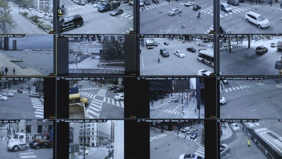 Cameras constantly monitor areas of downtown Chicago. Data from the images is used in predictive policing algorithms.