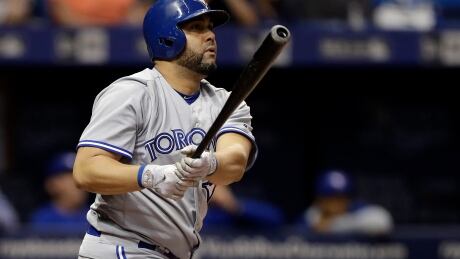 Toronto's Kendrys Morales watches his three-run home run against the Tampa Bay Rays on Friday. Blue Jays Rays Baseball