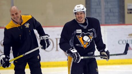 Pittsburgh Penguins forward Sidney Crosby, right, seen at team's practice facility on Friday...for Game 5 on Saturday night in Washington. crosby-sidney-050517-620