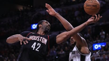 Houston Rockets centre Nene, left, will miss the remainder of the playoffs after suffering an injury in Game 4 of their series with the San Antonio Spurs on Sunday. nene-050317-620