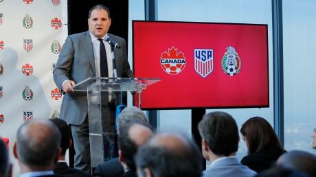 CONCACAF President Victor Montagliani speaks during a press conference in April as the United States, Mexico and Canada announced a joint bid to stage the 2026 World Cup. world-cup-bid-2026-041017-620