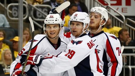Washington Capitals' Andre Burakovsky celebrates his goal against the Pittsburgh Penguins in Game 6 on Monday. capitals-penguins