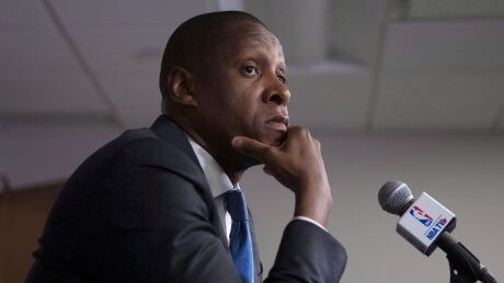 Toronto Raptors president Masai Ujiri spoke candidly about the team's future at a news conference in Toronto on Tuesday. ujiri-masai-050917