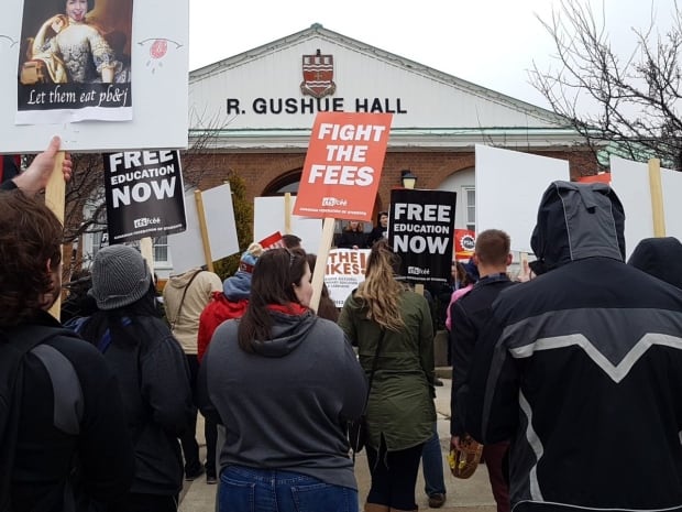 Protest outside R. Gushue Hall