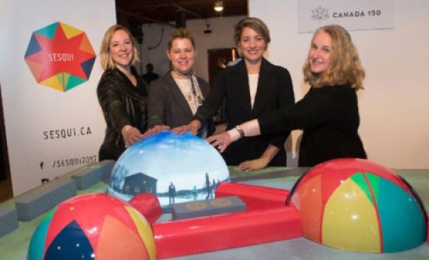 Heritage Minister Melanie Joly shows model of touring "dome village"