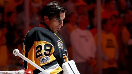 PITTSBURGH, PA - MAY 15: Marc-Andre Fleury #29 of the Pittsburgh Penguins stands in the net prior to Game Two of the Eastern Conference Final against the Ottawa Senators during the 2017 NHL Stanley Cup Playoffs at PPG PAINTS Arena on May 15, 2017 in Pittsburgh, Pennsylvania. (Photo by Bruce Bennett/Getty Images) fleury-marc-andre-170515-1180