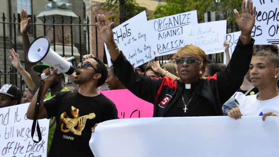 Pastor Rhonda Britton, at a demonstration in Halifax in 2014.