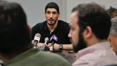 Oklahoma City Thunder centre Enes Kanter, of Turkey, speaks about being detained at Henri Coanda Airport in Bucharest, Romania, during a press conference in New York on Monday. kanter-enes-052217-620
