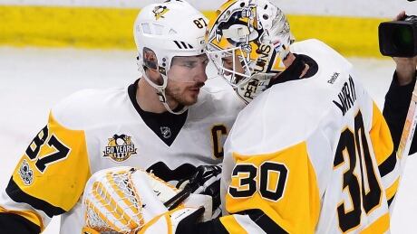 Pittsburgh Penguins centre Sidney Crosby (87) and goalie Matt Murray (30) will be looking for their second trip to the Stanley Cup Final in as many years. HKN Penguins Senators 20170519