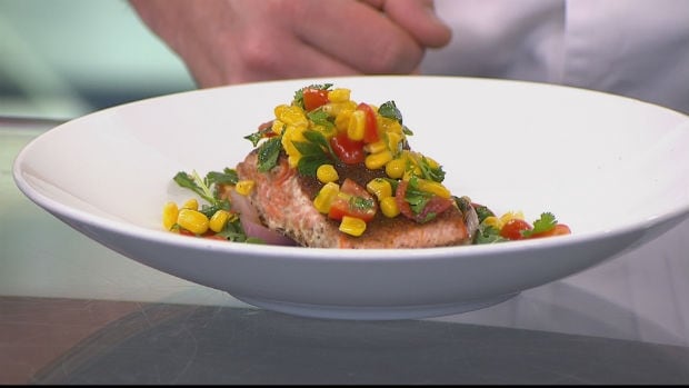 Spiced salmon with corn salsa
