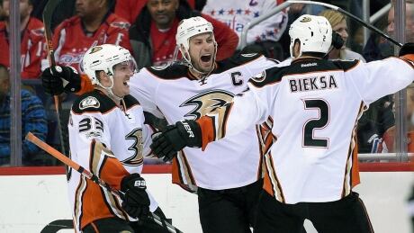 Anaheim Ducks defenceman Kevin Bieksa, right, was part of a laundry list of injuries revealed by the team on Thursday as the Ducks cleaned out their lockers for the summer. ducks-021117-620