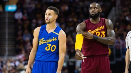 Stephen Curry, left, of the Golden State Warriors and LeBron James of the Cleveland Cavaliers will square off in the NBA Finals for the third straight year. curry-james