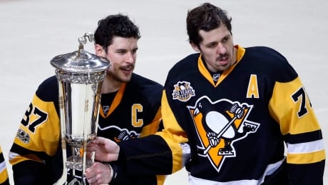 Sidney Crosby, left, and Evgeni Malkin have the Pittsburgh Penguins on the cusp of back-to-back Stanley Cups. crosby-malkin