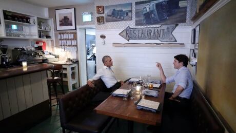 Former U.S. president Barack Obama (left) dined with Prime Minister Justin Trudeau at Montreal's Liverpool House on Tuesday evening. Trudeau Obama
