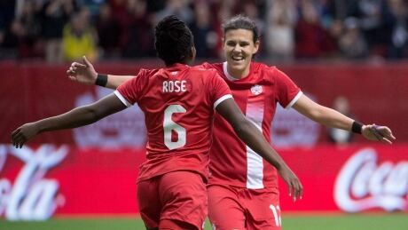 Deanne Rose, left, is part of the new wave of Canadian women's soccer players that will take over from veteran captain Christine Sinclair, right. rose-deanne-sinclair-christine-060717