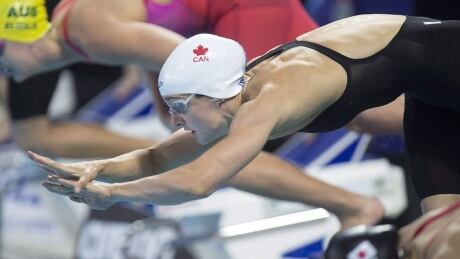 Canada's Sandrine Mainville takes her start in the women's 100 metre freestyle semifinal at the FINA world short-course swimming championships Wednesday, December 7, 2016 in Windsor, Ont. THE CANADIAN PRESS/Paul Chiasson mainville-sandrine-20161207-1180