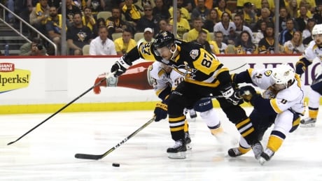 Sidney Crosby of the Pittsburgh Penguins lead the way against the Nashville Predators in Game 5, potting three assists in the 6-0 win on Thursday. 700056225SR008_2017_NHL_Sta