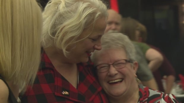 Astrid Van Wieren and Beulah Cooper who she plays in Come From Away