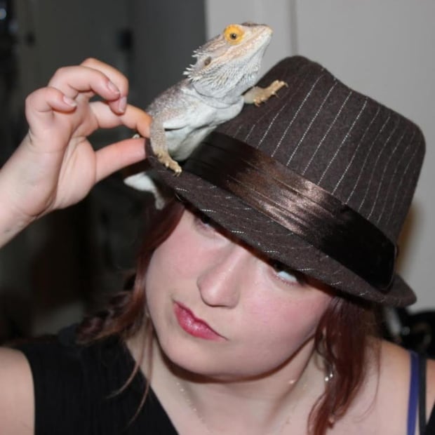 Blogger Sophia Ball with Yoshi, a friend's bearded dragon.