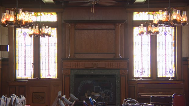The Oak Room is panelled with its namesake. The intricately carved wood forms a lattice overhead and