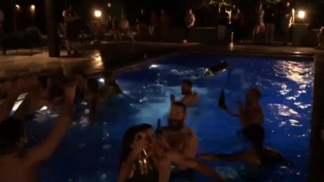 The Pittsburgh Penguins celebrate Stanley Cup win with a pool party and let their championship trophy in on the fun. Penguins-pool-party