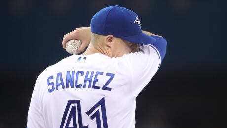 Blue Jays starter Aaron Sanchez has made only five starts this season because of injury problems. 95344128