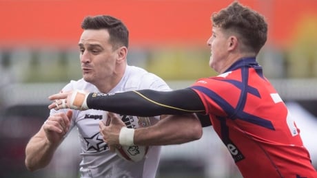 Toronto captain, Craig Hall, left, pictured here at the Wolfpack's home opener, had eight conversions in Sunday's game.
craig-hall