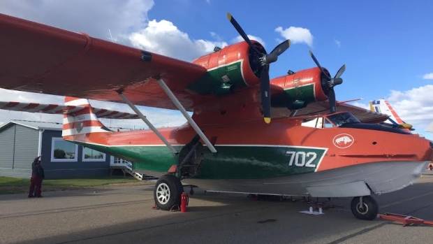 Key Second World War plane to visit P.E.I. as part of RCAF's 100th anniversary; The restored Canso airplane on the tarmac at the Fairview, AB airport\.