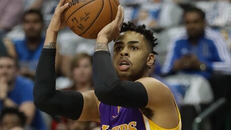 The Los Angeles Lakers have reportedly traded D'Angelo Russell, above, and Timofey Mozgov to the Brooklyn Nets for Brooks Lopez and the 27th pick in Thursday's draft. 94847287
