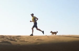Dion and Gobi in desert