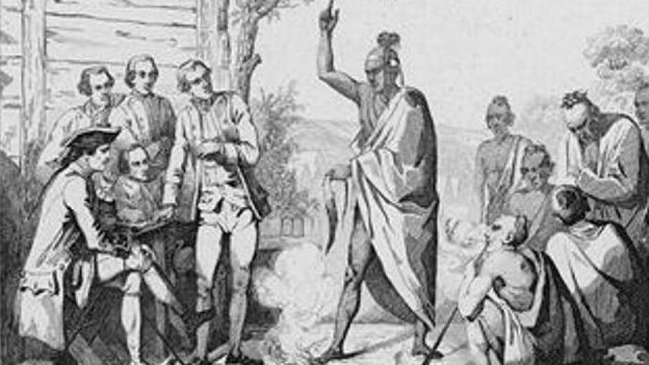 Conference between the French and First Nations leaders, by Émile Louis Vernier